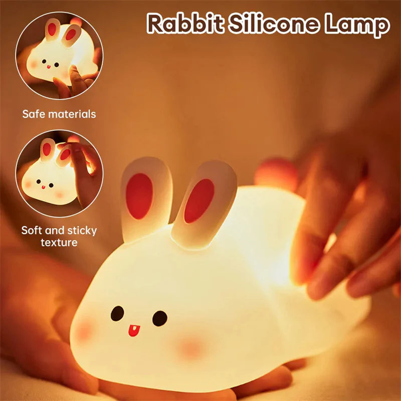 Adorable Touch Sensor LED Night Light - Big Face Rabbit Silicone Lamp for Kids - Perfect Christmas Gift & Home Decor