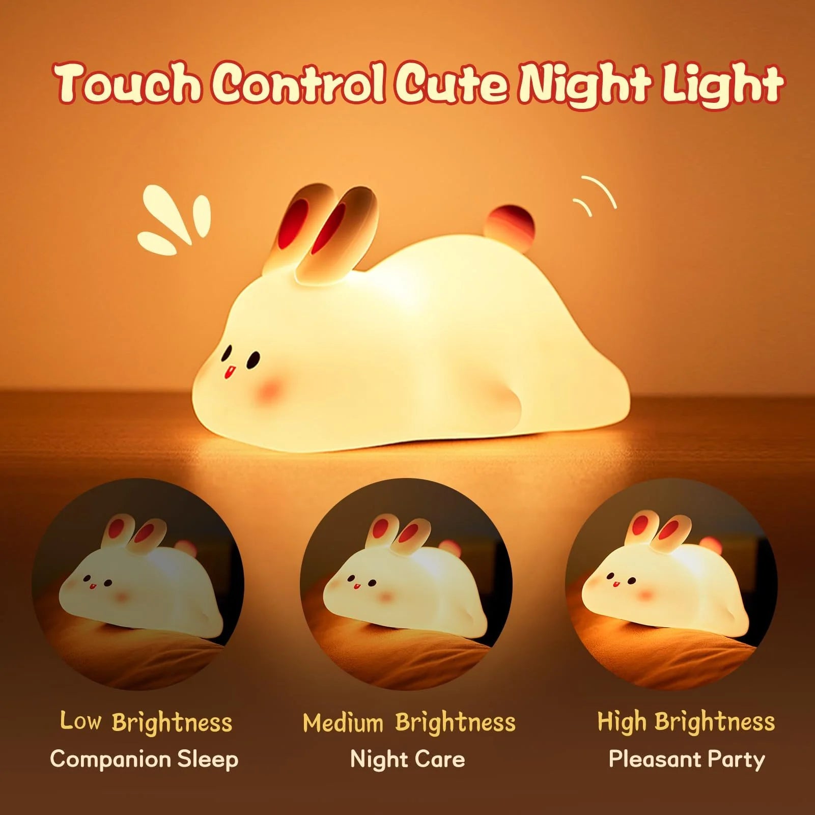 Adorable Touch Sensor LED Night Light - Big Face Rabbit Silicone Lamp for Kids - Perfect Christmas Gift & Home Decor