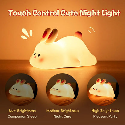 Adorable Touch Sensor LED Night Light - Big Face Rabbit Silicone Lamp for Kids - Perfect Christmas Gift & Home Decor