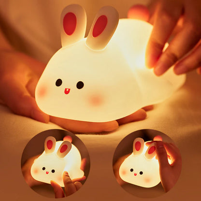 Adorable Touch Sensor LED Night Light - Big Face Rabbit Silicone Lamp for Kids - Perfect Christmas Gift & Home Decor
