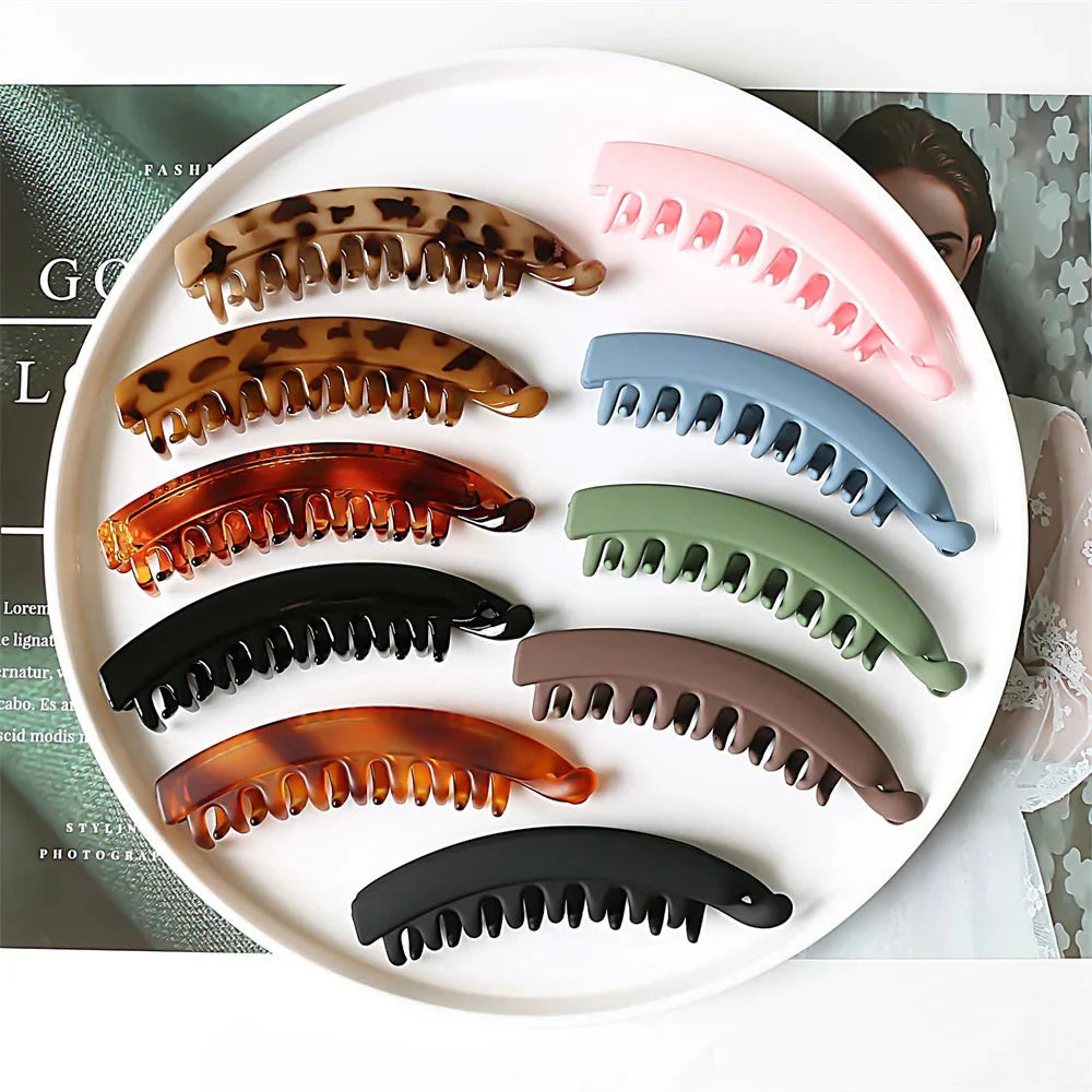 Elevate Your Hair Game with Elegant Frosted Solid Color Banana Hair Clips - Perfect Barrettes for Stylish Ponytails!