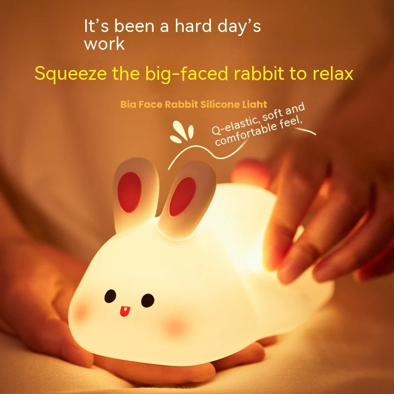 Adorable Touch Sensor LED Night Light - Big Face Rabbit Silicone Lamp for Kids - Perfect Christmas Gift & Home Decor