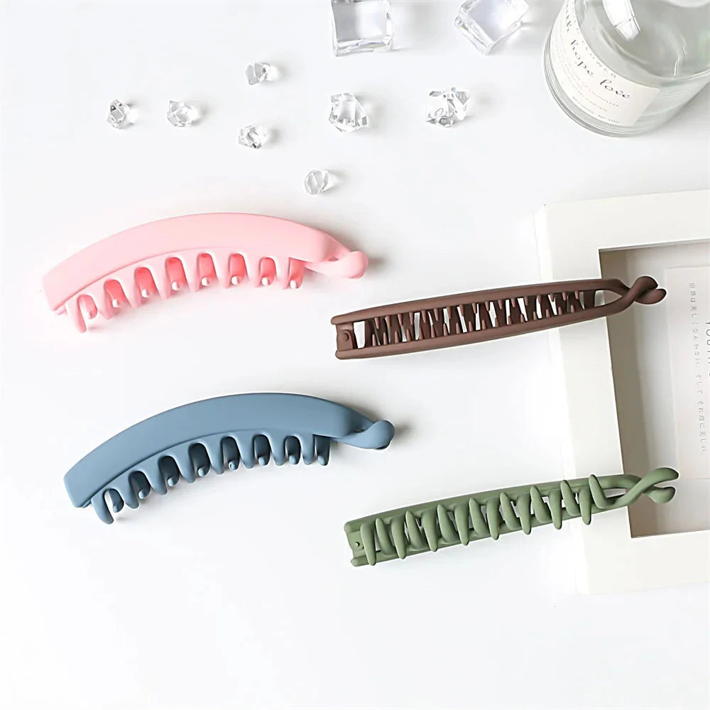 Elevate Your Hair Game with Elegant Frosted Solid Color Banana Hair Clips - Perfect Barrettes for Stylish Ponytails!