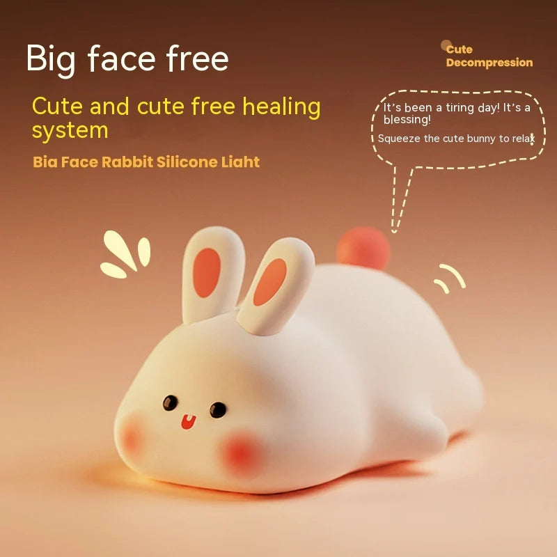 Adorable Touch Sensor LED Night Light - Big Face Rabbit Silicone Lamp for Kids - Perfect Christmas Gift & Home Decor