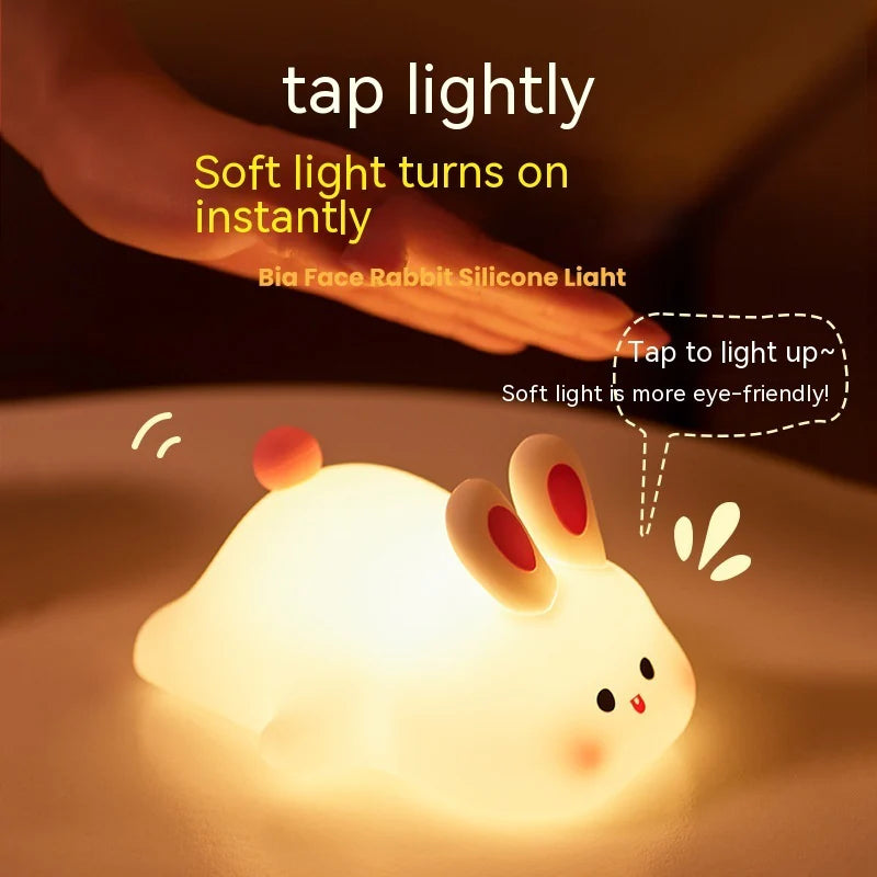 Adorable Touch Sensor LED Night Light - Big Face Rabbit Silicone Lamp for Kids - Perfect Christmas Gift & Home Decor
